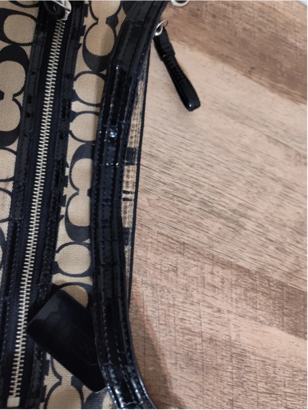 Women's Coach Shoulder Bag One Size Beige Black Signature Canvas